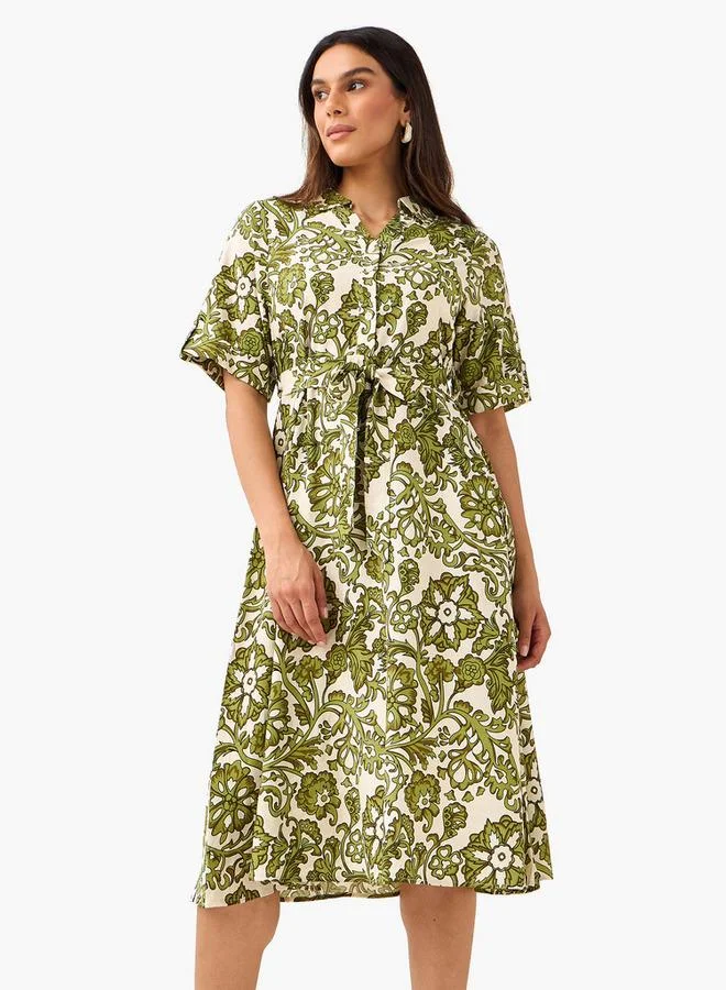 سبلاش فيڤ Belted Midi Shirt Dress with Printed Design